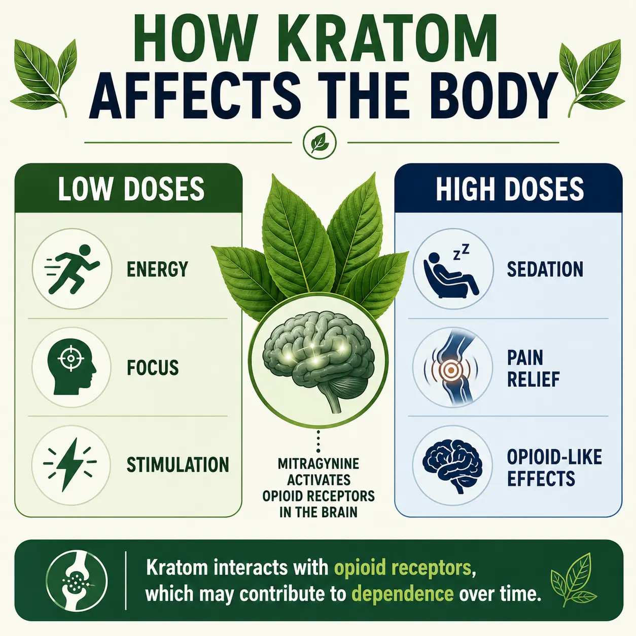 Over time, the brain adapts to regular exposure. The opioid receptors become less sensitive. Users need more kratom to achieve the same effects. That is how tolerance and kratom dependence begin developing. 