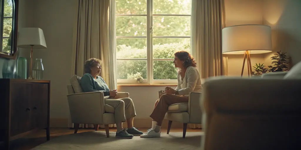 Older adult in a private counseling room for addiction treatment in New Jersey