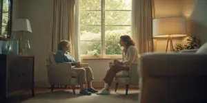 Older adult in a private counseling room for addiction treatment in New Jersey