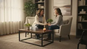 Family discussing alcohol rehab vs alcohol detox with a clinician