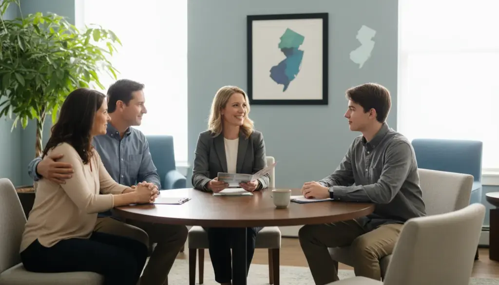 Family discussing New Jersey rehab options with an admissions counselor