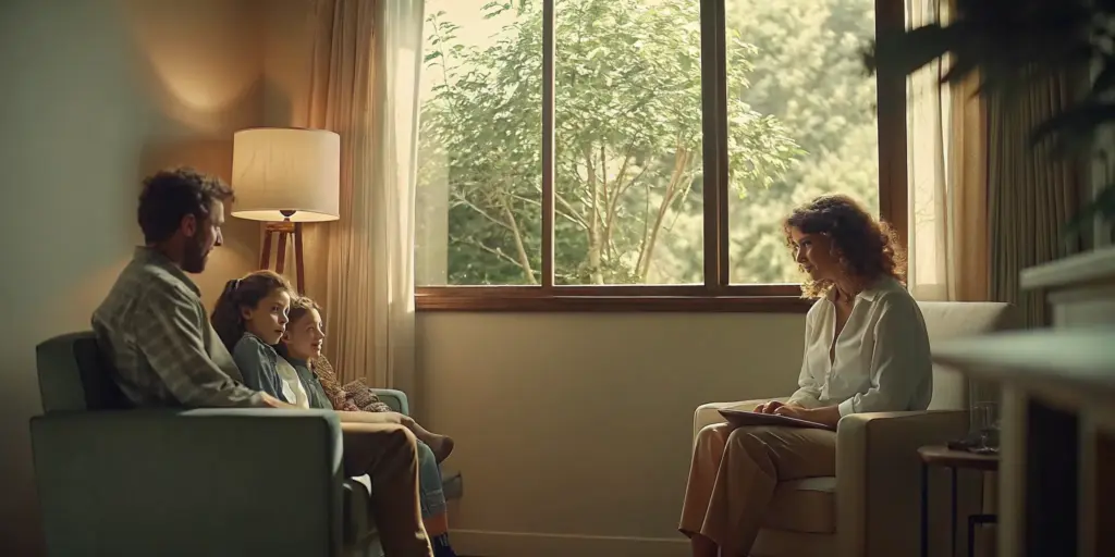 Family reviewing PHP vs IOP addiction treatment options with a clinician
