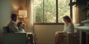 Family reviewing PHP vs IOP addiction treatment options with a clinician