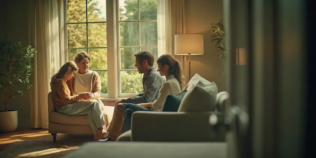 Family having a supportive conversation before rehab admission