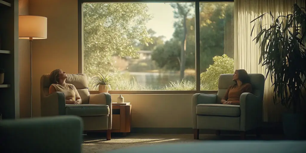 Calm therapy room at Legacy Healing NJ with comfortable seating and warm natural light