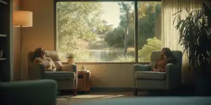 Calm therapy room at Legacy Healing NJ with comfortable seating and warm natural light