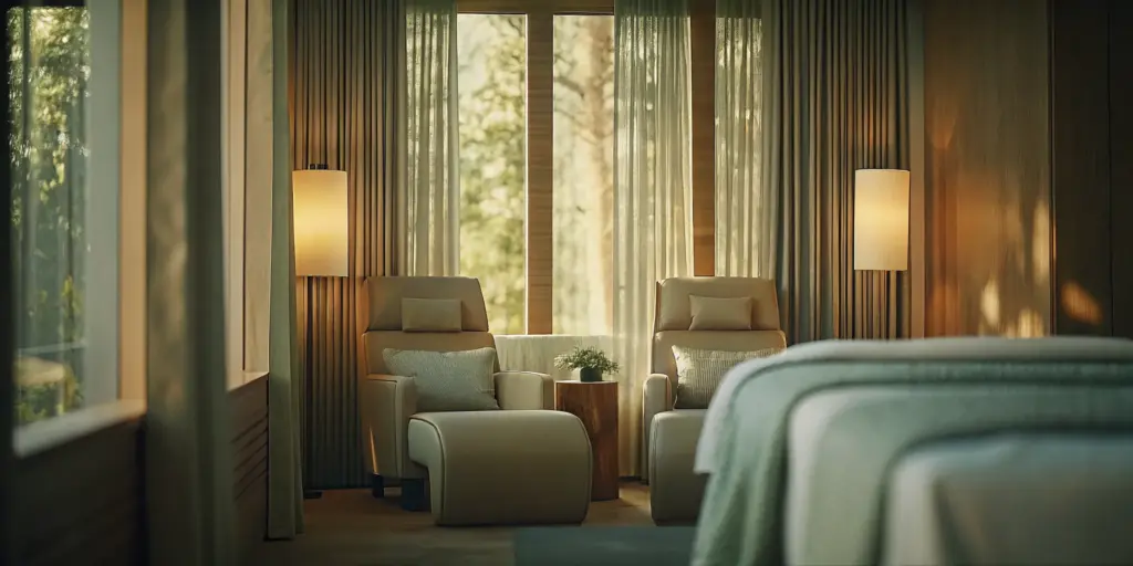 Luxury therapist room with warm wood and natural light at Legacy Healing NJ dual diagnosis rehab