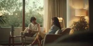Therapist speaking with a client in a bright New Jersey counseling office